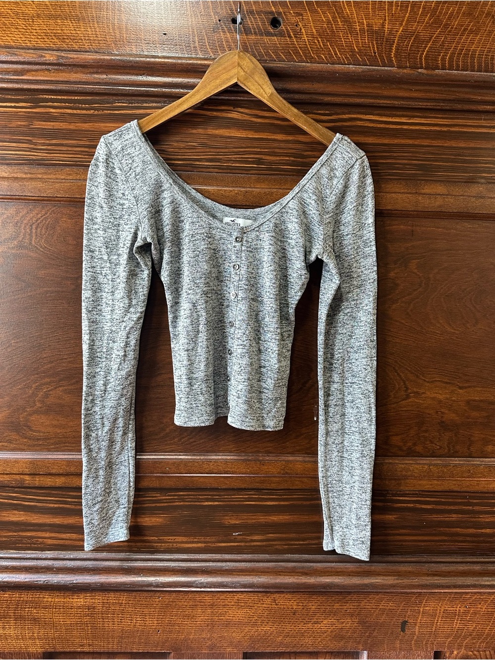 Hollister Vintage 2010s Gray Space Dye Button Crop Top Small EUC
